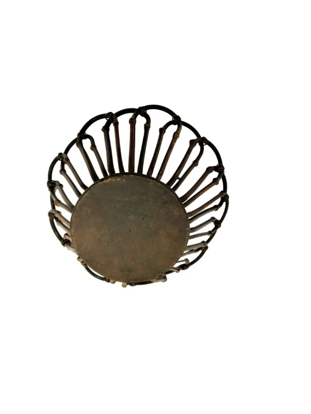 Bentwood Bamboo Basket Pedestal Handmade Open Weave Boho Vintage